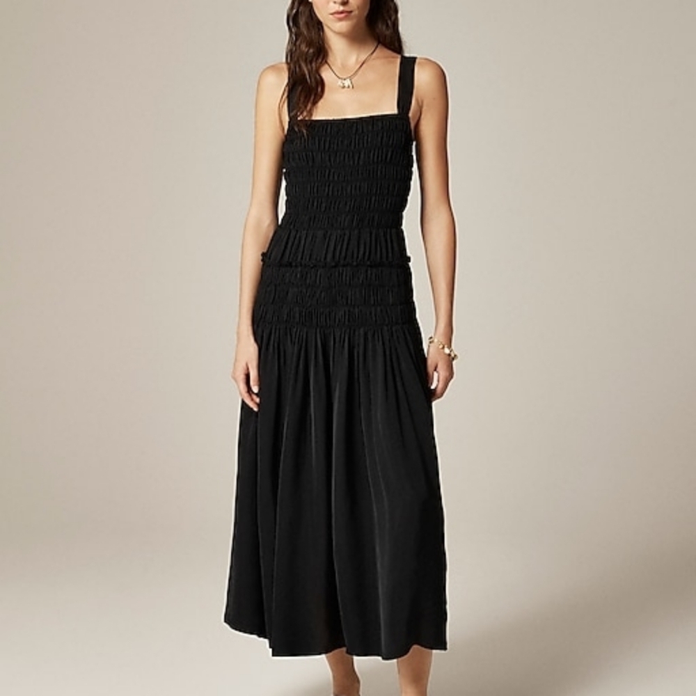 Jcrew Smocked midi dress in summer Black  Bnwt